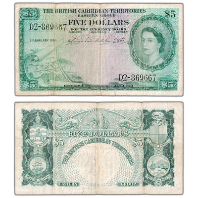 British Caribbean Territories 1956 $5 Five Dollars Note P #9b - Circulated