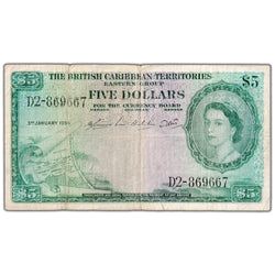 British Caribbean Territories 1956 $5 Five Dollars Note P #9b - Circulated