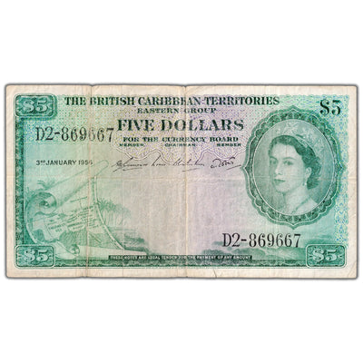 British Caribbean Territories 1956 $5 Five Dollars Note P #9b - Circulated
