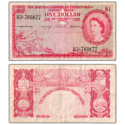 SOLD British Caribbean Territories 1958 $1 One Dollar Note P #7c - Circulated