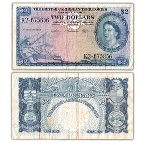 British Caribbean Territories 1958 $2 Two Dollars Note P #8b - F/VF