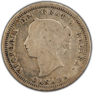 Canada 1858 Large Date 5 Cents Silver Coin - Good