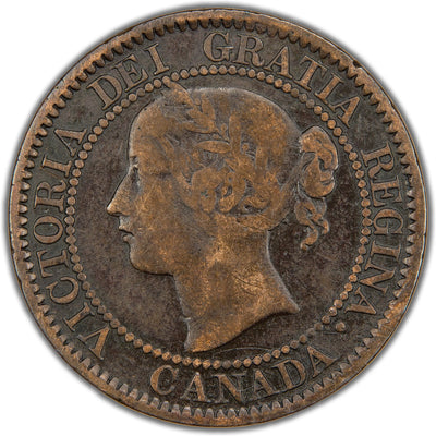 Obverse of a Province of Canada 1858 1 Cent bronze coin (First Year of Issue, SKU: SP2832), featuring the young laureate bust (Victoria Reg) portrait of Queen Victoria facing left, surrounded by the Latin legend VICTORIA DEI GRATIA REGINA and CANADA below.