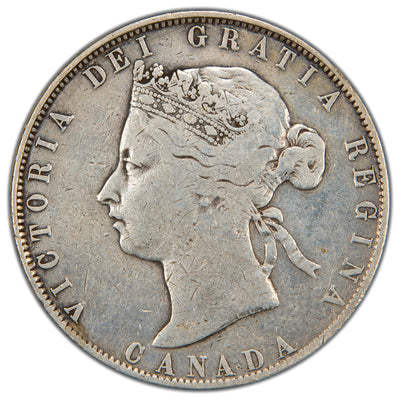 Obverse of a key Dominion of Canada 1870 50 Cents silver coin (LCW designer initials variety, SKU: SP2866) in Very Good/Fine condition, featuring the laureate bust portrait of Queen Victoria facing left, surrounded by the legend VICTORIA DEI GRATIA REGINA with CANADA below.