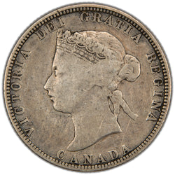 Obverse of a Dominion of Canada 1870 25 Cents silver coin (SKU: SP2852) in Very Good condition, featuring the laureate bust portrait of Queen Victoria facing left, surrounded by the legend VICTORIA DEI GRATIA REGINA with CANADA below.