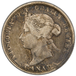Obverse of a Dominion of Canada 1882-H 25 Cents silver coin (Heaton Mint, SKU: SP2856) in Fine+ condition, featuring the laureate bust portrait of Queen Victoria facing left, surrounded by the legend VICTORIA DEI GRATIA REGINA with CANADA below.