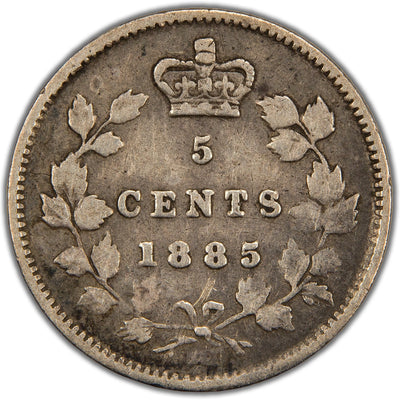 Canada 1885 Large 5 5 Five Cents Silver Coin - Fine +