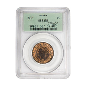 Canada 1886 Obverse #1 1 Large Cent Coin - PCGS MS-63 Red & Brown