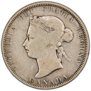 Canada 1886 SBE Obverse 4 25 Cents Quarter Silver Coin - Very Good