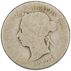 Obverse of a scarce Dominion of Canada 1887 25 Cents silver coin (SKU: SP2858) in Filler condition showing heavy wear or surface impairment, featuring the outline portrait of Queen Victoria facing left, surrounded by the legend VICTORIA DEI GRATIA REGINA with CANADA below.