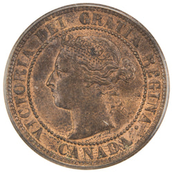 Obverse of a Canada 1891 Obverse #2 Small Date Small Leaves 1 Large Cent coin (PCGS MS-64 Red & Brown, Pittman Pedigree, SKU: 5598318), featuring the Obverse #2 variety draped bust of Queen Victoria facing left, surrounded by VICTORIA DEI GRATIA REGINA CANADA.