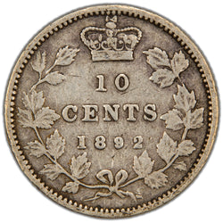 SOLD Canada 1892 Obverse #5 10 Cents Dime Silver Coin - VG/F