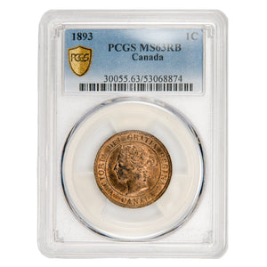 Canada 1893 One Large Cent Coin - PCGS MS-63 Red & Brown