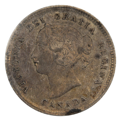 Obverse of a Canada 1894 5 Cents silver coin (ICCS EF-40, SKU: XHJ 760), featuring the draped bust of Queen Victoria facing left, surrounded by VICTORIA DEI GRATIA REGINA CANADA.
