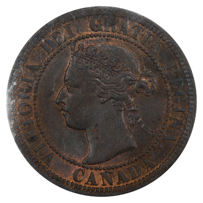 Obverse of a Canada 1898-H 1 Large Cent coin (ICCS MS-63, SKU: XUJ 049), featuring the draped bust of Queen Victoria facing left, surrounded by VICTORIA DEI GRATIA REGINA CANADA.