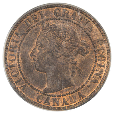 Obverse of a Canada 1900 1 Large Cent coin (PCGS MS-62 Red & Brown, SKU: 4426934), featuring the draped bust of Queen Victoria facing left, surrounded by VICTORIA DEI GRATIA REGINA CANADA.