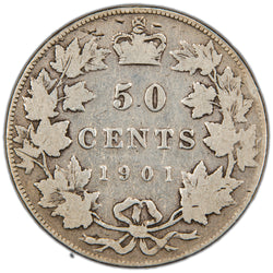 Canada 1901 50 Cents Half Dollar Silver Coin - Very Good