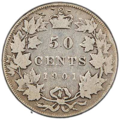 Canada 1901 50 Cents Half Dollar Silver Coin - Very Good