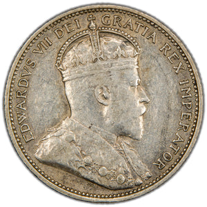 Canada 1906 Large Crown 25 Cents Quarter Silver Coin - VF/EF