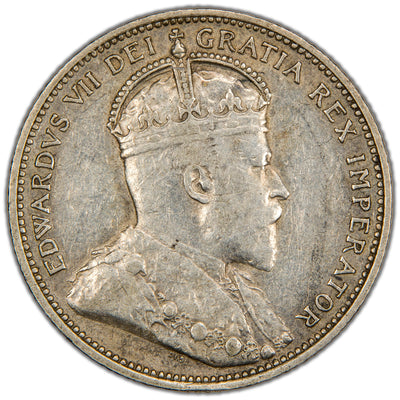 Canada 1906 Large Crown 25 Cents Quarter Silver Coin - VF/EF