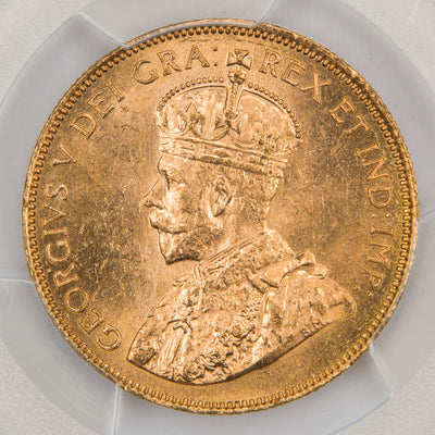 Obverse of a Canada 1913 $10 Ten Dollars gold coin (PCGS MS-63, Canada Gold Reserve provenance, SKU: 49952968), featuring the crowned profile portrait of King George V facing left, surrounded by the outer legend GEORGIUS V DEI GRA: REX ET IND: IMP:.