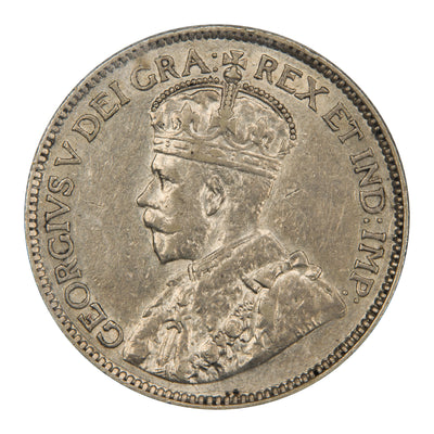 Obverse of a Canada 1913 25 Cents silver quarter coin (ICCS VF-30, SKU: XXM 764), featuring the crowned profile portrait of King George V facing left in coronation robes, surrounded by GEORGIVS V DEI GRA: REX ET IND: IMP:.