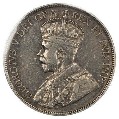 Obverse of a Canada 1913 50 Cents silver half dollar coin (ICCS VF-20 cleaned, SKU: XLI 516), featuring the crowned profile portrait of King George V facing left in coronation robes, surrounded by GEORGIVS V DEI GRA: REX ET IND: IMP:.