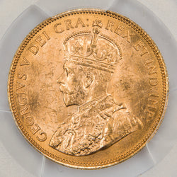 Obverse of a Canada 1914 $10 Ten Dollars gold coin (PCGS MS-63, Canada Gold Reserve provenance, SKU: 49952969), featuring the crowned profile portrait of King George V facing left, surrounded by the outer legend GEORGIUS V DEI GRA: REX ET IND: IMP:.