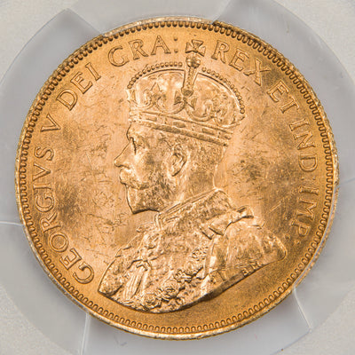 Obverse of a Canada 1914 $10 Ten Dollars gold coin (PCGS MS-63, Canada Gold Reserve provenance, SKU: 49952969), featuring the crowned profile portrait of King George V facing left, surrounded by the outer legend GEORGIUS V DEI GRA: REX ET IND: IMP:.