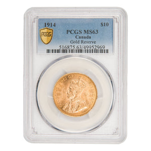 Canada 1914 $10 Ten Dollars Gold Coin - PCGS MS-63 Canada Gold Reserve