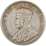 Obverse of a Dominion of Canada 1917 50 Cents silver coin (SKU: SP2869) in Very Fine condition, featuring the crowned bust portrait of King George V facing left in robed regalia, surrounded by the legend GEORGIVS V DEI GRA: REX ET IND: IMP: with CANADA below.