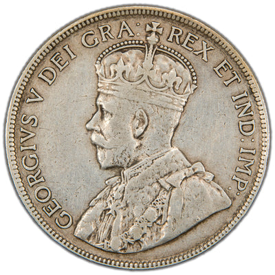 Obverse of a Dominion of Canada 1917 50 Cents silver coin (SKU: SP2869) in Very Fine condition, featuring the crowned bust portrait of King George V facing left in robed regalia, surrounded by the legend GEORGIVS V DEI GRA: REX ET IND: IMP: with CANADA below.