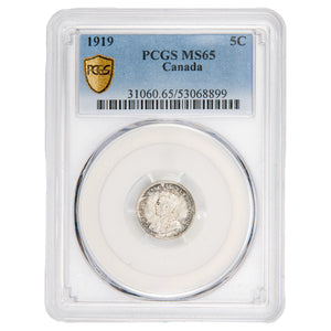 Canada 1919 5 Cents Silver Coin - PCGS MS-65