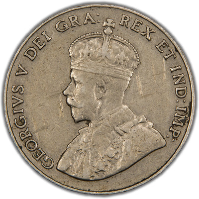 Obverse of a key-variety Canada 1926 5 Cents nickel coin (Near 6 variety, SKU: SP2848) in Very Fine condition with light surface scratches, featuring the crowned bust portrait of King George V facing left, surrounded by GEORGIVS V DEI GRA: REX ET IND:IMP:.