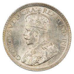 Obverse of a Canada 1930 10 Cents Dime Silver coin (ICCS MS-63, SKU: XXV 936), featuring the crowned profile portrait of King George V facing left in coronation robes, surrounded by GEORGIVS V DEI GRA: REX ET IND: IMP:.