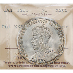 SOLD Canada 1935 Dbl. XXV Dbl. Voyager $1 Silver Dollar Coin - ICCS MS-65