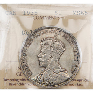 Canada 1935 Dbl. Voyager $1 Silver Dollar Coin - ICCS MS-65