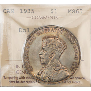 Canada 1935 Dbl. Voyager $1 Silver Dollar Coin - ICCS MS-65