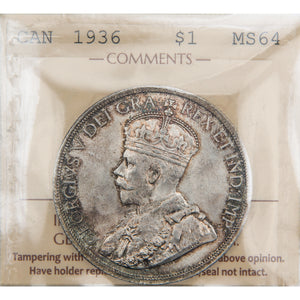 SOLD Canada 1936 $1 Silver Dollar Coin - ICCS MS-64