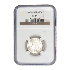 Canada 1937 25 Cents Quarter Silver Coin - NGC MS-64