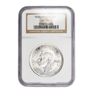 SOLD Canada 1938 $1 Silver Dollar Coin - NGC MS-62