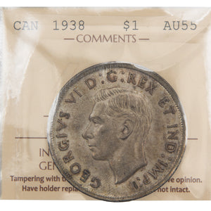 Canada 1938 $1 Silver Dollar Coin - ICCS AU-55