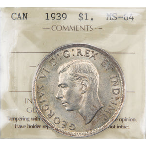 Canada 1939 $1 Silver Dollar Coin - ICCS MS-64