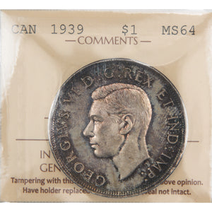 Canada 1939 $1 Silver Dollar Coin - ICCS MS-64