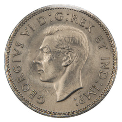 Obverse of a Canada 1942 5 Cents Nickel coin (ICCS MS-64, SKU: XZV 748), featuring the uncrowned profile portrait of King George VI facing left, surrounded by GEORGIUS VI DEI GRATIA REX ET IND: IMP:.