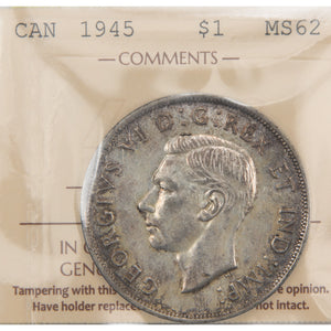 Canada 1945 $1 Silver Dollar Coin - ICCS MS-62