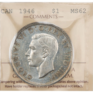 Canada 1946 $1 Silver Dollar Coin - ICCS MS-62