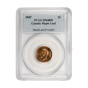 Canada 1947 Maple Leaf 1 Small Cent Specimen Coin - PCGS SP-64 Red
