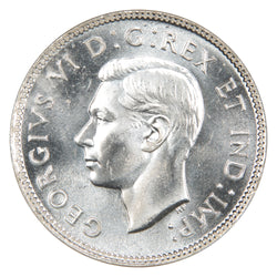 Obverse of a Canada 1947 Maple Leaf 25 Cents Quarter silver coin (NGC MS-65, SKU: 1293999-001), featuring the uncrowned profile portrait of King George VI facing left, surrounded by GEORGIUS VI DEI GRATIA REX ET IND: IMP:.