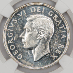 Obverse of a Canada 1948 $1 Silver Dollar key date coin (NGC MS-61, SKU: 8294085-003), featuring the uncrowned profile portrait of King George VI facing left, surrounded by GEORGIUS VI DEI GRATIA REX.